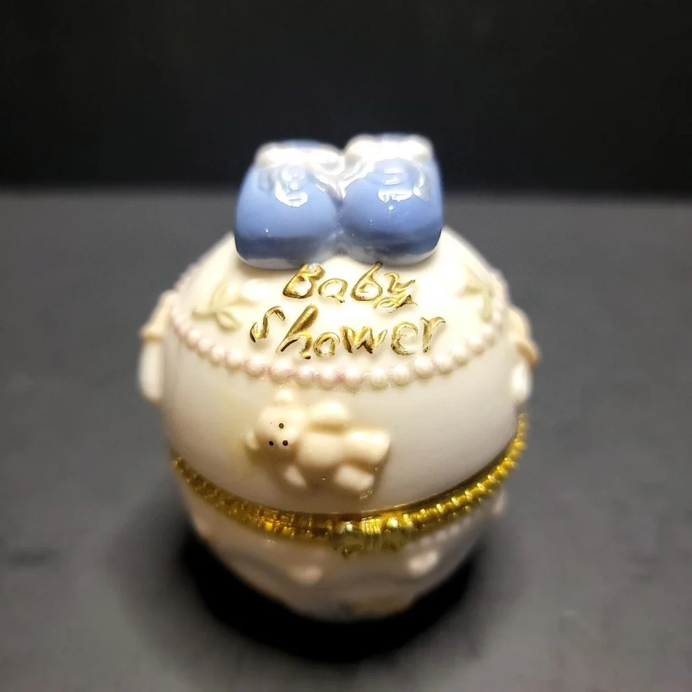 Fine Porcelain Baby Shower Hinged Trinket Box Baby Boy